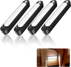 Four GlowPath Cabinet Lights lit up side by side, with inset photo of one mounted under a bed frame at night